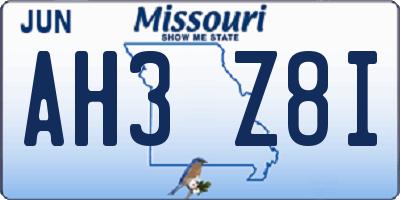 MO license plate AH3Z8I