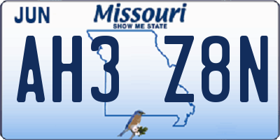 MO license plate AH3Z8N