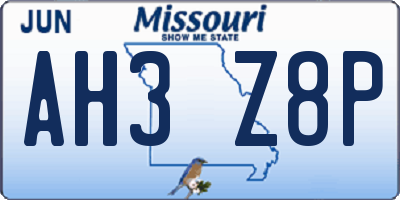 MO license plate AH3Z8P