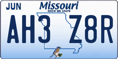 MO license plate AH3Z8R
