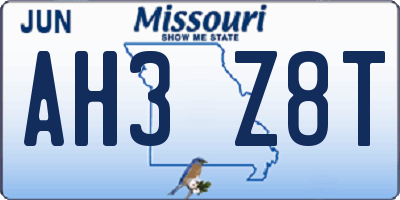 MO license plate AH3Z8T
