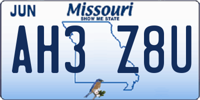 MO license plate AH3Z8U