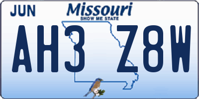 MO license plate AH3Z8W