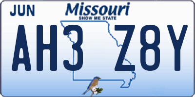 MO license plate AH3Z8Y
