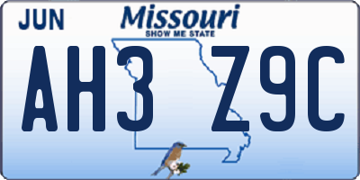 MO license plate AH3Z9C