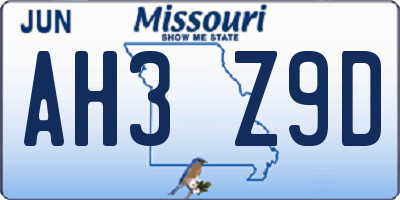 MO license plate AH3Z9D