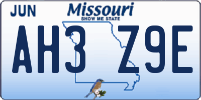 MO license plate AH3Z9E