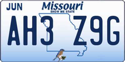 MO license plate AH3Z9G