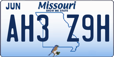 MO license plate AH3Z9H
