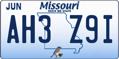 MO license plate AH3Z9I