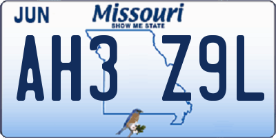 MO license plate AH3Z9L