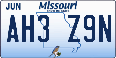 MO license plate AH3Z9N