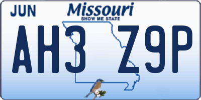 MO license plate AH3Z9P