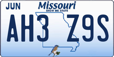 MO license plate AH3Z9S