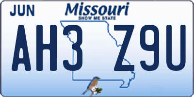 MO license plate AH3Z9U