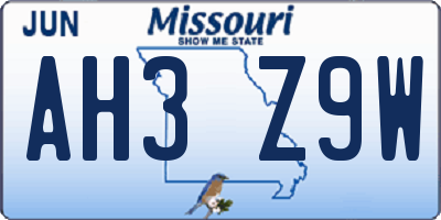 MO license plate AH3Z9W