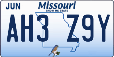 MO license plate AH3Z9Y