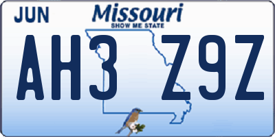 MO license plate AH3Z9Z