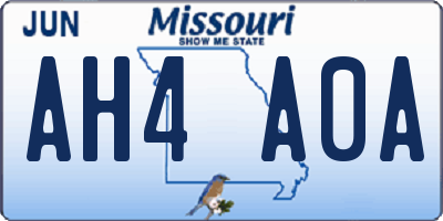 MO license plate AH4A0A
