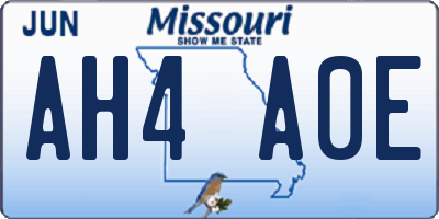 MO license plate AH4A0E