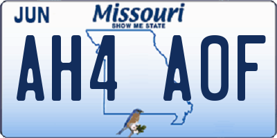 MO license plate AH4A0F