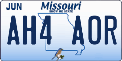 MO license plate AH4A0R