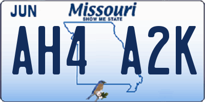 MO license plate AH4A2K