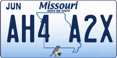 MO license plate AH4A2X