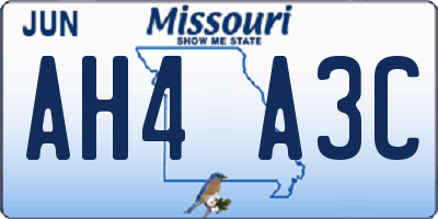 MO license plate AH4A3C