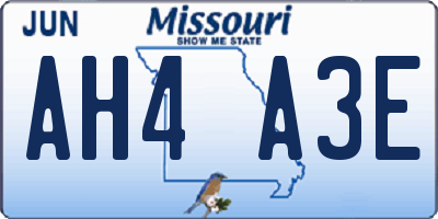 MO license plate AH4A3E