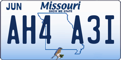 MO license plate AH4A3I