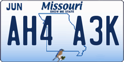 MO license plate AH4A3K