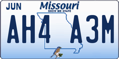 MO license plate AH4A3M