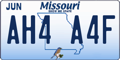 MO license plate AH4A4F