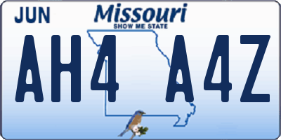 MO license plate AH4A4Z
