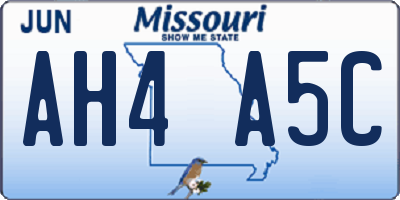 MO license plate AH4A5C