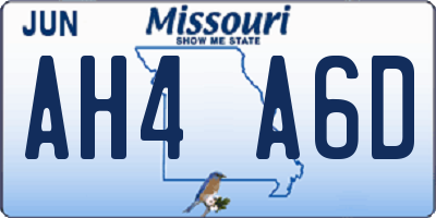 MO license plate AH4A6D