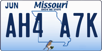 MO license plate AH4A7K