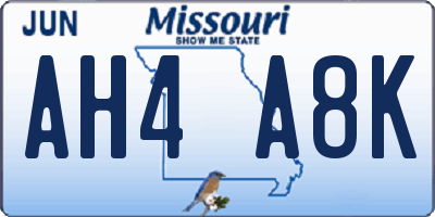 MO license plate AH4A8K