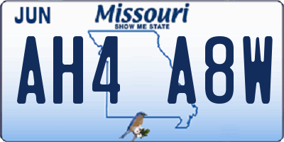 MO license plate AH4A8W