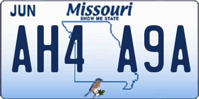 MO license plate AH4A9A