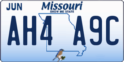 MO license plate AH4A9C