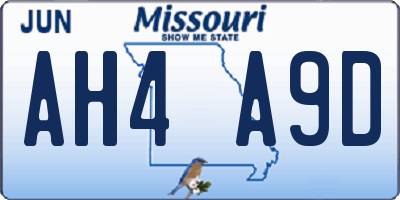 MO license plate AH4A9D