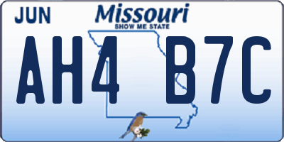 MO license plate AH4B7C