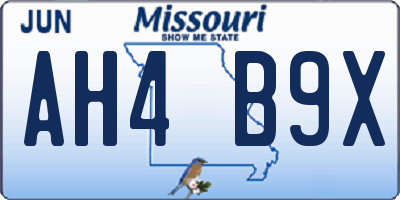 MO license plate AH4B9X