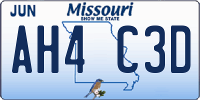 MO license plate AH4C3D