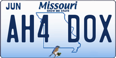 MO license plate AH4D0X