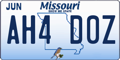 MO license plate AH4D0Z