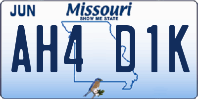 MO license plate AH4D1K