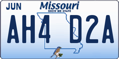 MO license plate AH4D2A